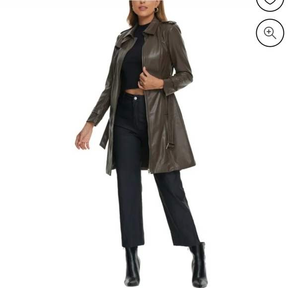 Allegra K Faux Leather Long Trench Coat NWT sz. M - Picture 3 of 4